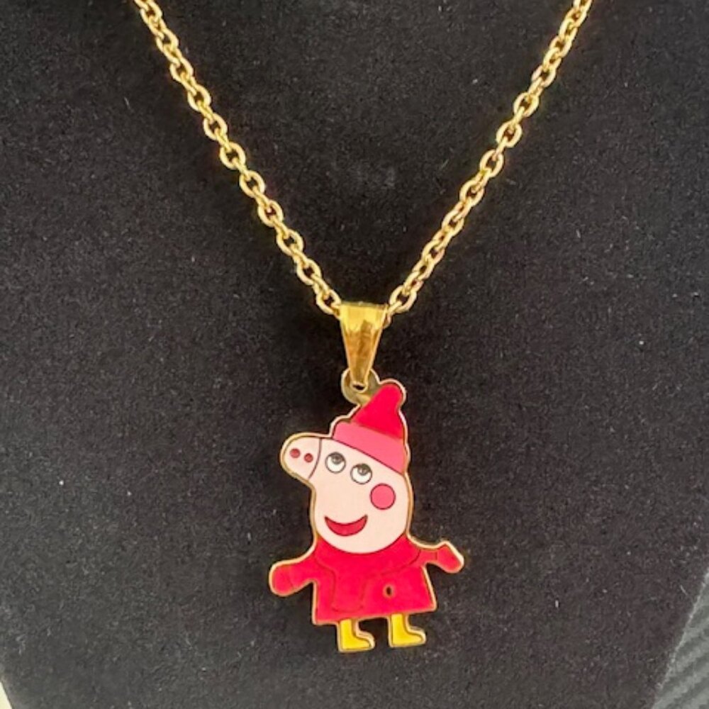 Gold Stainless Steel Necklace with Peppa Pig Charm
